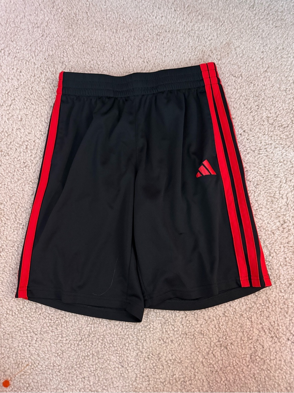 adidas Black Shorts with Red Stripe Accents - Kids
